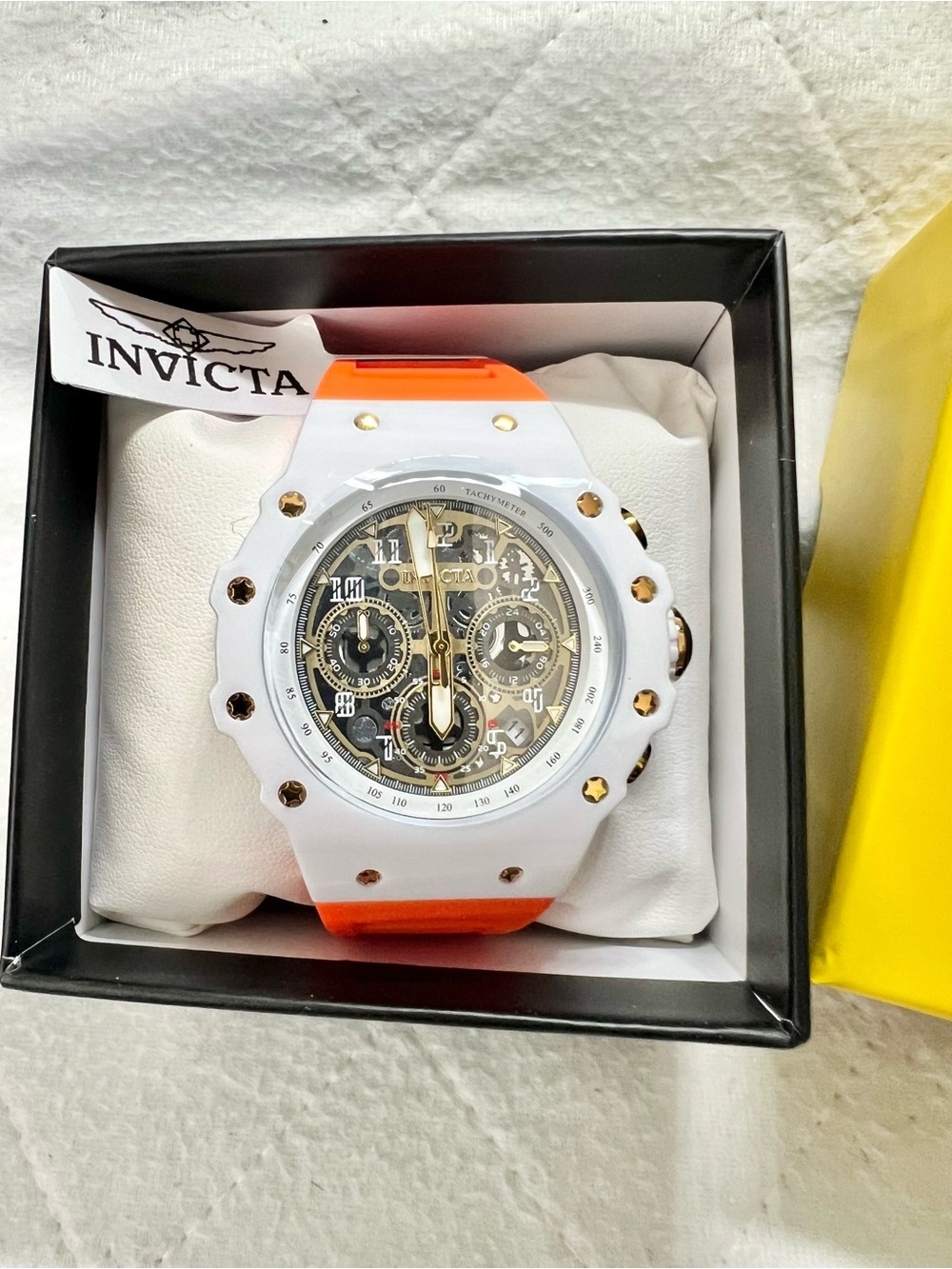 NEW! Invicta White and Orange Sporty Chronograph Men’s Watch - Picture 1 of 4